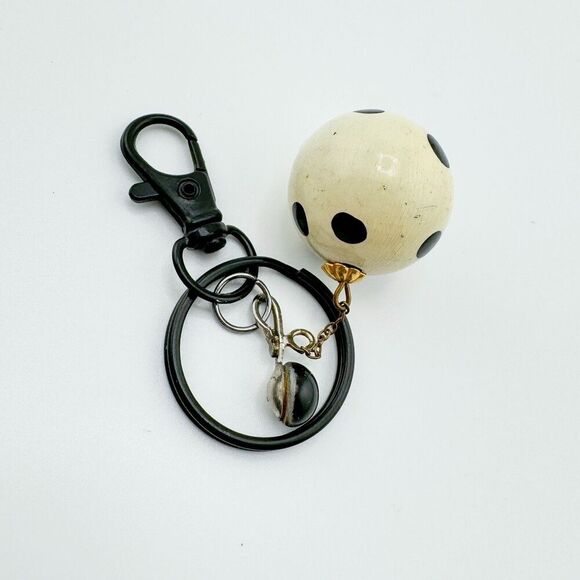 Vintage Polka Cream Black Dot Mod Purse Charm Upcycled 1970s Retro Boho MCM - Picture 4 of 5